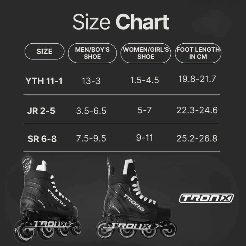TronX Stryker Adjustable Senior Intermediate Junior Youth Roller Inline Hockey Skates - Image 2